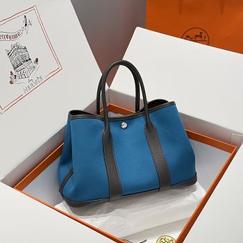 Okify Hermes Garden Party Bag In Blue And Black 30cm