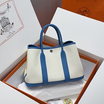 Okify Hermes Garden Party Bag In White And Blue With Inner Green 30cm