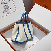 Okify Hermes Garden Party Bag In White And Blue With Inner Green 30cm - 3