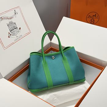 Okify Hermes Garden Party Bag In Blue And Green 30cm