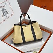 Okify Hermes Garden Party Bag In Beige And Black 30cm - 1
