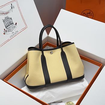 Okify Hermes Garden Party Bag In Beige And Black 30cm