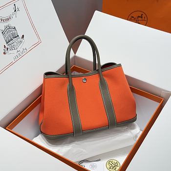Okify Hermes Garden Party Bag In Orange And Gray 30cm