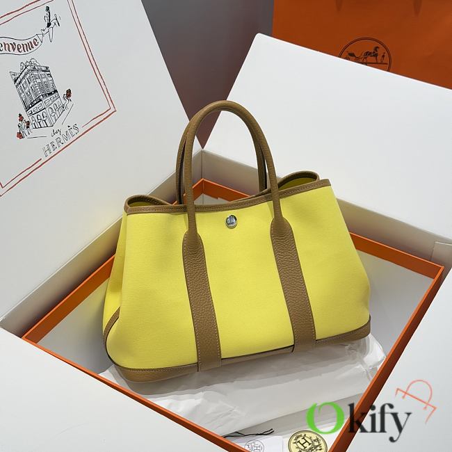 Okify Hermes Garden Party Bag In Yellow And Brown 30cm - 1