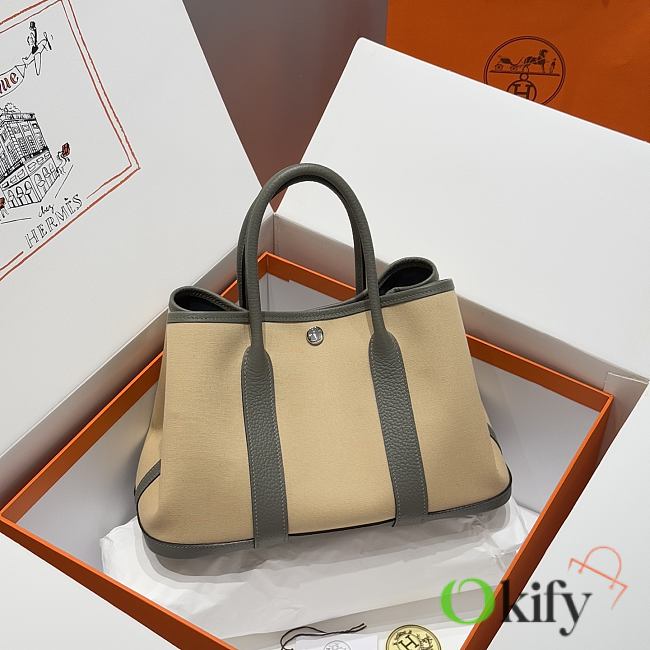 Okify Hermes Garden Party Bag In Beige And Gray 30cm - 1
