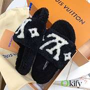 Okify Louis Vuitton Black Wool Slippers  - 2