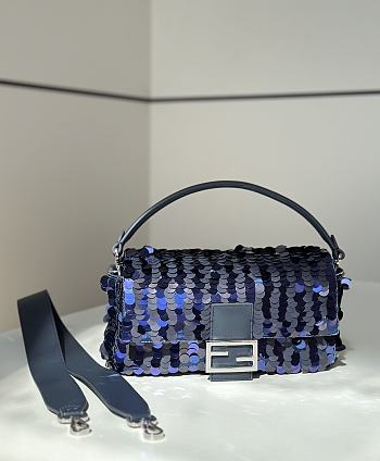 Okify Fendi Baguette Sequin Bag In Dark Blue 27x7x13cm 