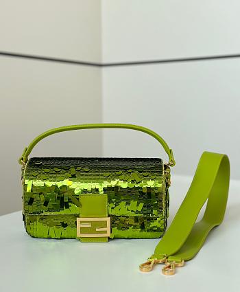 Okify Fendi Baguette Sequin Bag In Green 27x7x13cm 