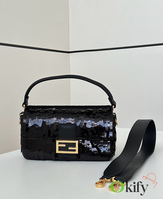 Okify Fendi Baguette Sequin Bag In Black 27x7x13cm  - 1