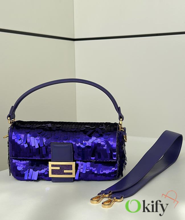 Okify Fendi Baguette Sequin Bag In Purple 27x7x13cm  - 1