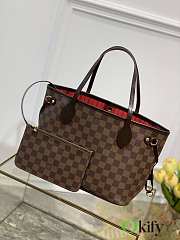 Okify Louis Vuitton Neverfull Damier Bag With Inner Red N41359 29x21x12cm  - 2