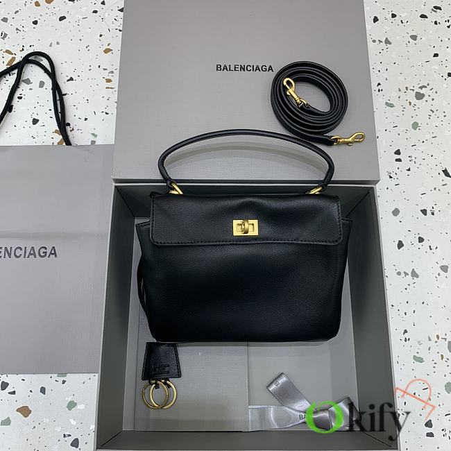 Okify Balenciaga Mini Rodeo Bag In Black With Gold Hardware 22x10x8.3cm - 1