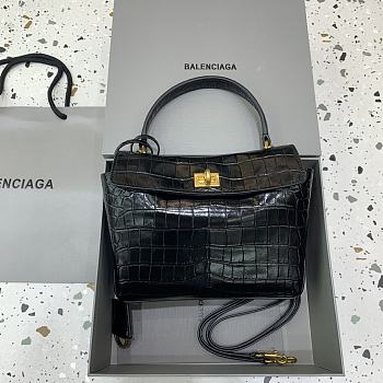 Okify Balenciaga Mini Rodeo Bag In Black Crocodile 22x10x8.3cm