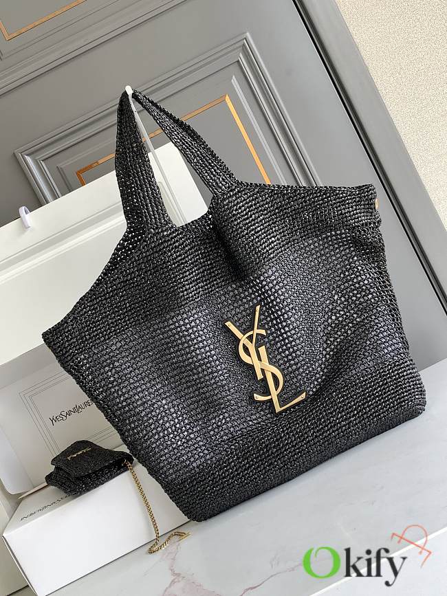 Okify YSL Icare Maxi Raffia Tote In Black 37/55x43x5cm - 1