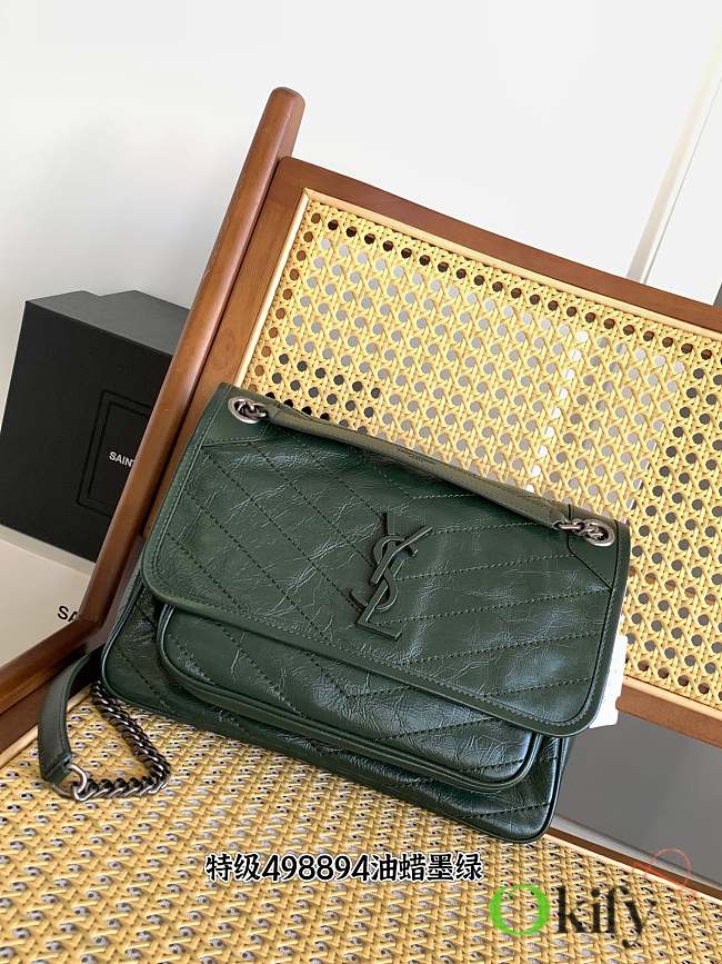 Okify YSL Niki Medium Bag In Dark Green Vintage Leather 28x20x8.5cm - 1