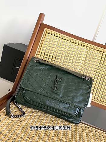 Okify YSL Niki Medium Bag In Dark Green Vintage Leather 28x20x8.5cm