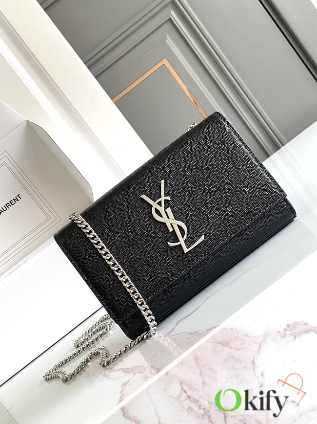 Okify YSL Kate Embossed Leather Bag In Black With Silver Hardware 20x12.5x5cm - 1