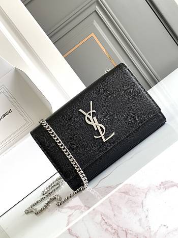 Okify YSL Kate Embossed Leather Bag In Black With Silver Hardware 20x12.5x5cm