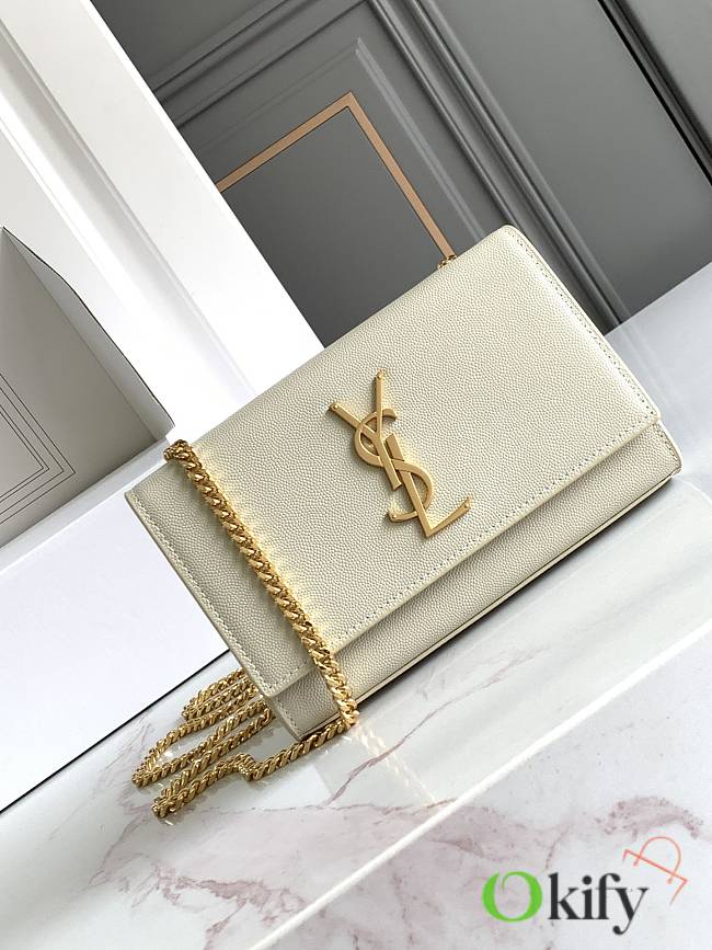Okify YSL Kate Embossed Leather Bag In White With Gold Hardware 20x12.5x5cm - 1