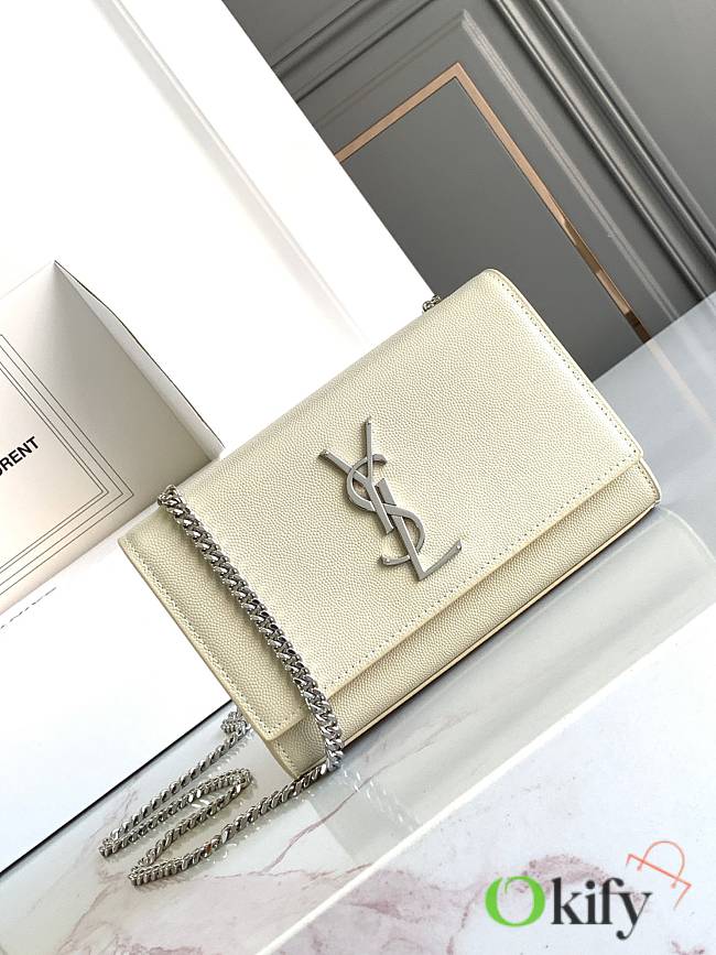 Okify YSL Kate Embossed Leather Bag In White With Silver Hardware 20x12.5x5cm - 1