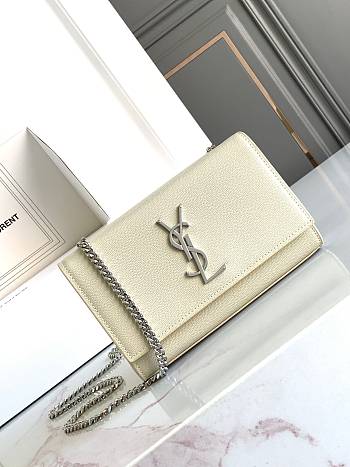 Okify YSL Kate Embossed Leather Bag In White With Silver Hardware 20x12.5x5cm
