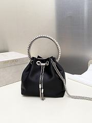 Okify Jimmy Choo Bon Bon Satin Bag With Crystal Handle In Black 14x15x9.5cm - 1