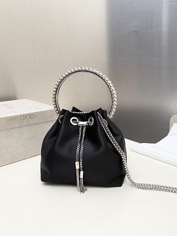 Okify Jimmy Choo Bon Bon Satin Bag With Crystal Handle In Black 14x15x9.5cm