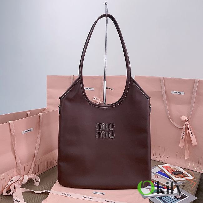 Okify MiuMiu Ivy Leather Patch Bag In Dark Brown 35x40cm - 1