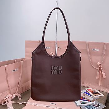 Okify MiuMiu Ivy Leather Patch Bag In Dark Brown 35x40cm