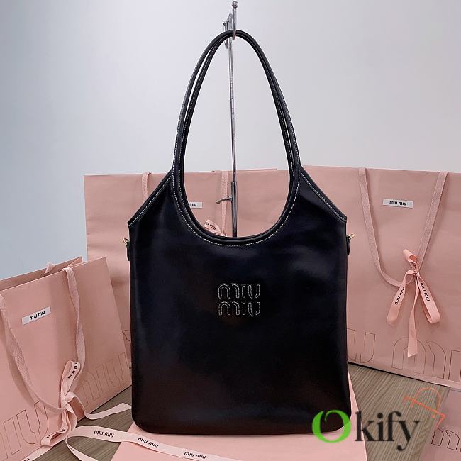 Okify MiuMiu Ivy Leather Patch Bag In Black 35x40cm - 1