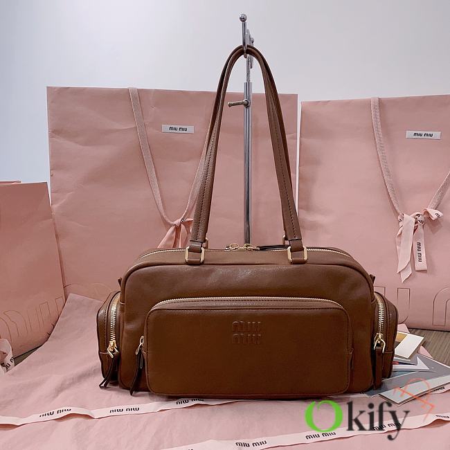 Okify MiuMiu Pocket Washed Nappa Leather Bag In Brown 32x15.5x11cm - 1