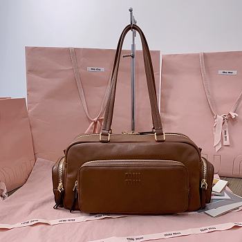 Okify MiuMiu Pocket Washed Nappa Leather Bag In Brown 32x15.5x11cm