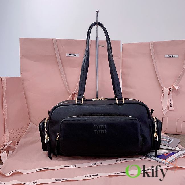 Okify MiuMiu Pocket Washed Nappa Leather Bag In Black 32x15.5x11cm - 1