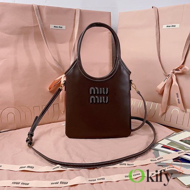 Okify MiuMiu Ivy Mini Leather Handbag In Dark Brown 20x24cm  - 1