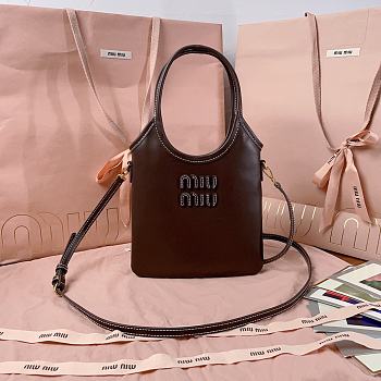 Okify MiuMiu Ivy Mini Leather Handbag In Dark Brown 20x24cm 