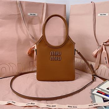 Okify MiuMiu Ivy Mini Leather Handbag In Brown 20x24cm 
