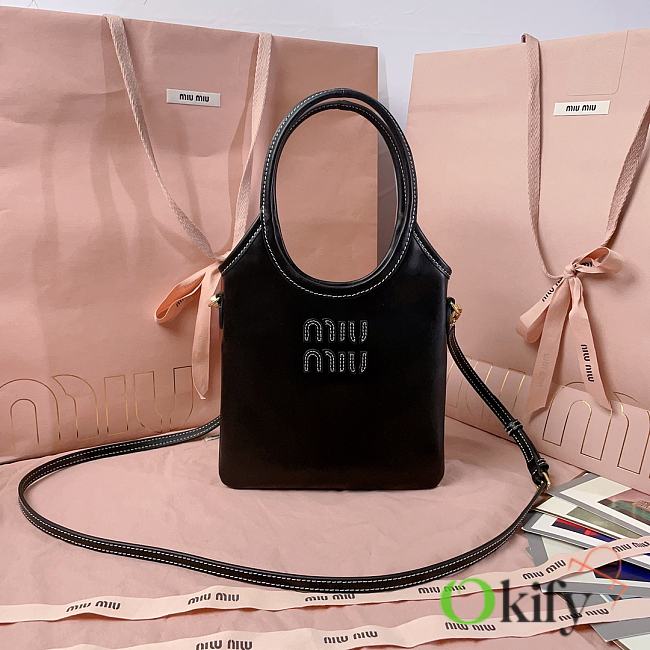 Okify MiuMiu Ivy Mini Leather Handbag In Black 20x24cm  - 1
