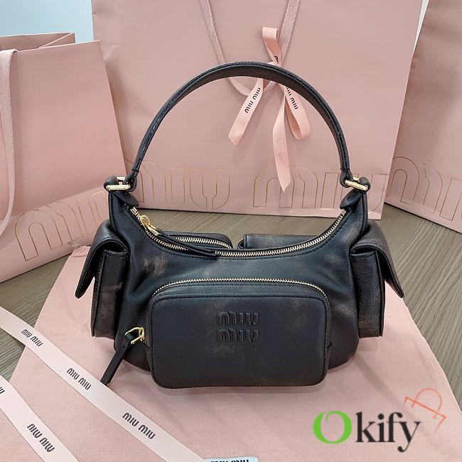 Okify MiuMiu Nappa Leather Pocket Bag In Black And Brown 21x12x6cm  - 1