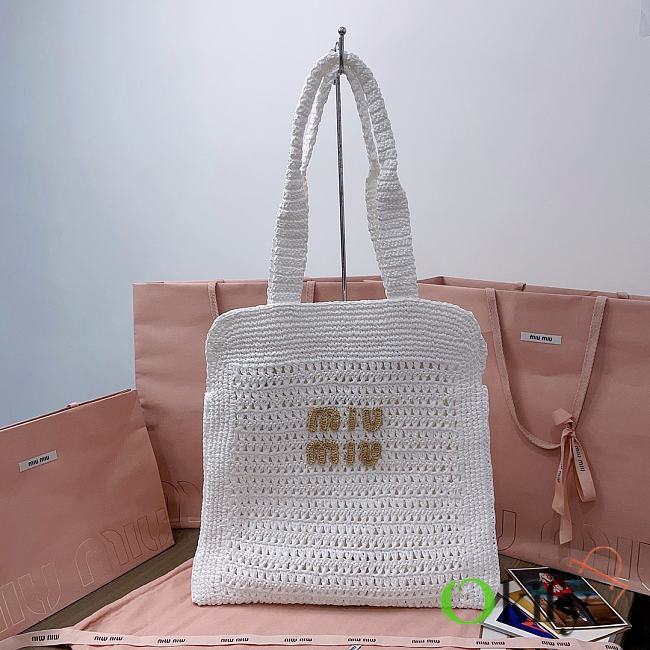 Okify MiuMiu Summer Raffia Tote Bag In White 38.5x40x10cm - 1