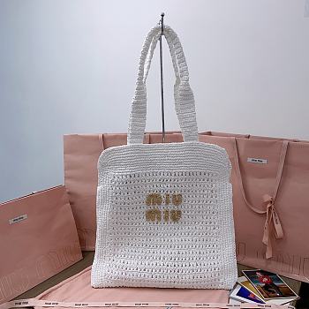 Okify MiuMiu Summer Raffia Tote Bag In White 38.5x40x10cm