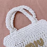Okify MiuMiu Raffia Effect Woven Tote Bag In White 22x22.5x7.5cm - 6