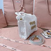 Okify MiuMiu Raffia Effect Woven Tote Bag In White 22x22.5x7.5cm - 2