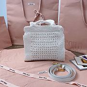 Okify MiuMiu Raffia Effect Woven Tote Bag In White 22x22.5x7.5cm - 3