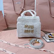Okify MiuMiu Raffia Effect Woven Tote Bag In White 22x22.5x7.5cm - 1