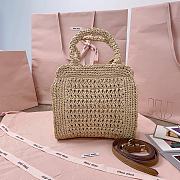 Okify MiuMiu Raffia Effect Woven Tote Bag In Beige 22x22.5x7.5cm - 5