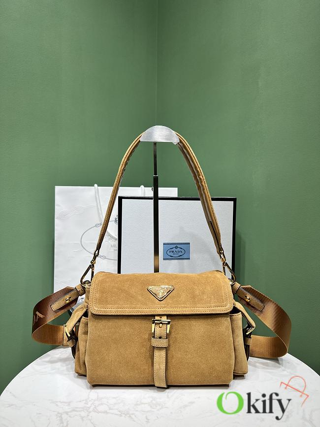 Okify Prada Medium Explore Suede Shoulder Bag With Flap In Brown 30x14x10cm  - 1