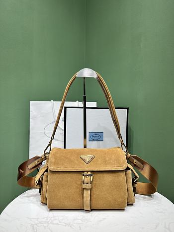 Okify Prada Medium Explore Suede Shoulder Bag With Flap In Brown 30x14x10cm 