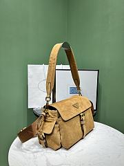Okify Prada Medium Explore Suede Shoulder Bag With Flap In Brown 30x14x10cm  - 2