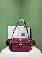 Okify Prada Medium Explore Suede Shoulder Bag With Flap In Burgundy Red 30x14x10cm  - 1