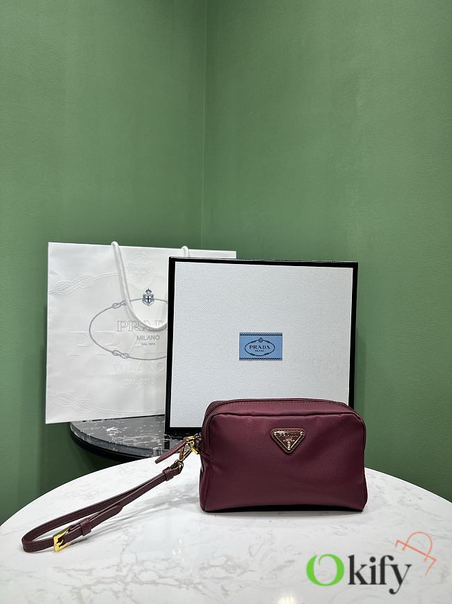 Okify Prada Small Re-Nylon Pouch In Burgundy 17x11x5.5cm - 1